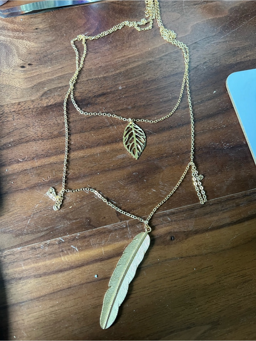 Gold Leaf & Feather Layered Necklace - Women Jewelry